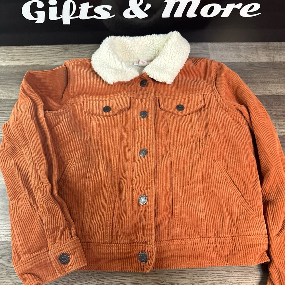 Cat & Jack girl’s Orange Corduroy Jacket with Sherpa Collar - Picture 12 of 12